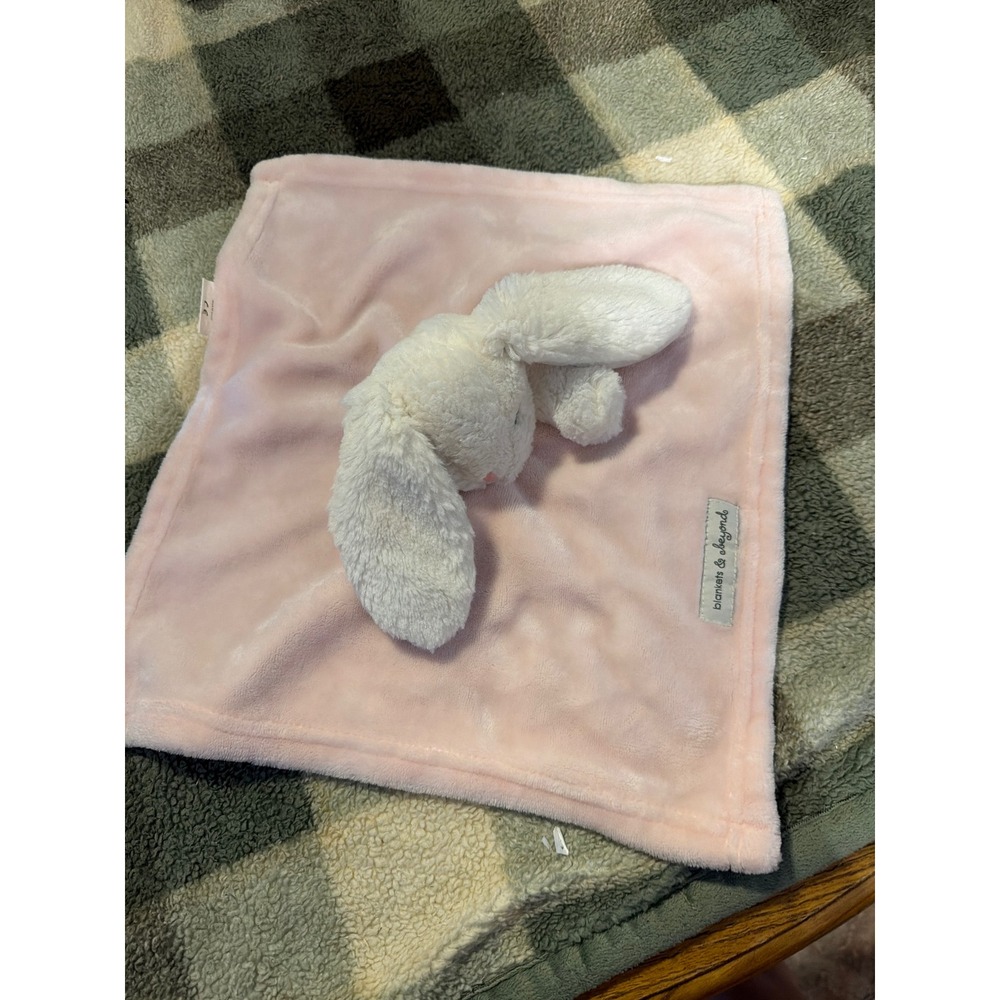 Blankets & Beyond Pink Bunny Lovie Security Blanket Plush Rabbit Soother White